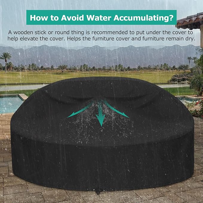 SunPatio Outdoor Daybed Cover, Heavy Duty Waterproof Round Canopy Sofa Bed Cover with Taped Seam, Patio Furniture Set Protector, All Weather Protection, 75" Dia x 35"/16”H, Black