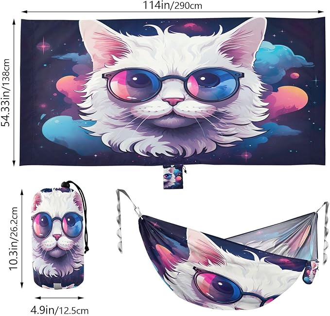 FRMG Cat Glasses Fashion Camping Hammock 500 lbs Capacity Portable Hammocks with Tree Straps & Attached Carry Bag, Camping Essentials Gear A0900128a