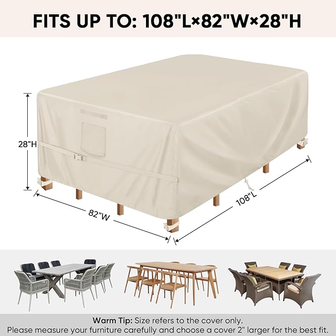 BALEINE Patio Furniture Covers, Outdoor Furniture Covers Waterproof, Heavy Duty Oxford Patio Table Cover for Outdoor Table, Chair, Sofa, Desk (Beige 108"L×82"W×28"H)