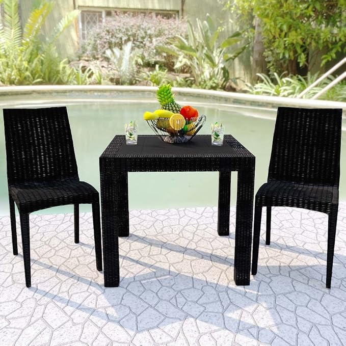 LeisureMod Mace Modern Weave Design Outdoor Patio Square Dining Table (Black)