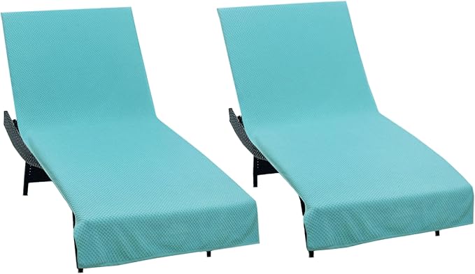 COTTON CRAFT Pool Lounge Chair Cover - 2 Pack Euro Spa Waffle Weave Chaise Lounge Cover - 100% Cotton Ringspun Terry Towel - Beach Chair Cover - Oversized 32 in W x 82 in Length x 7 in Pocket – Blue