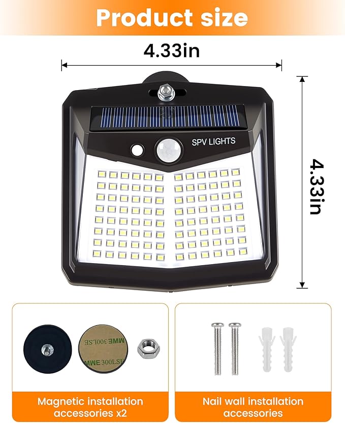 128LED Magnetic Solar Lights Outdoor, Bright Motion Sensor Outdoor Lights with Strong Magnets, Ip65 Waterproof Solar Lights for Chain Link Fence, Patio, Yard, Camper, RV (4Pack)