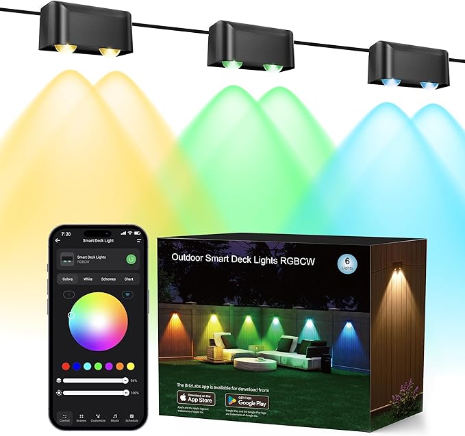 Brizled Smart Fence Lights, RGBCW Outdoor July 4th Deck Lights APP & Voice Controlled, 32.8ft Music Sync Red White & Blue Fence Lighting Smart Lighting IP65 Waterproof for Halloween Christmas Decor