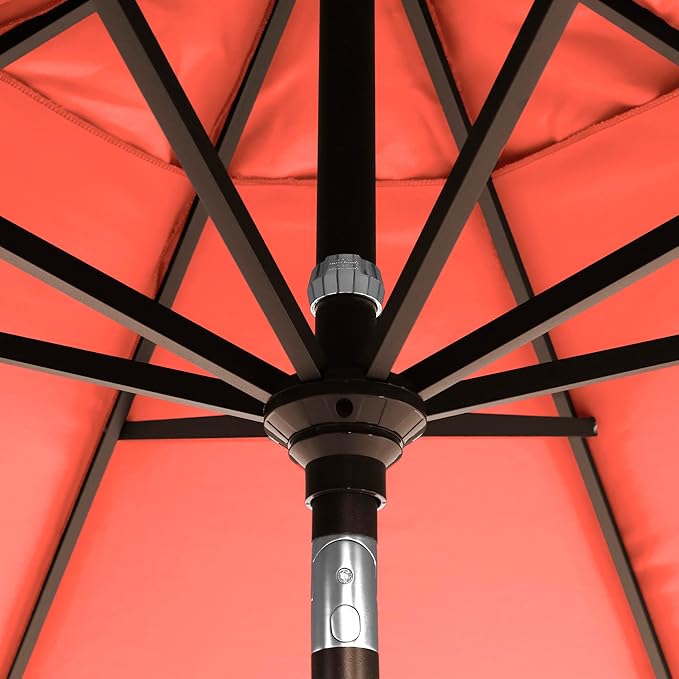 California Umbrella 12-Year-Non-Fading, 9Ft Premium Sunbrella Patio Umbrella, Hand-Crank, Button-Tilt, Bronze Frame, Melon Fabric