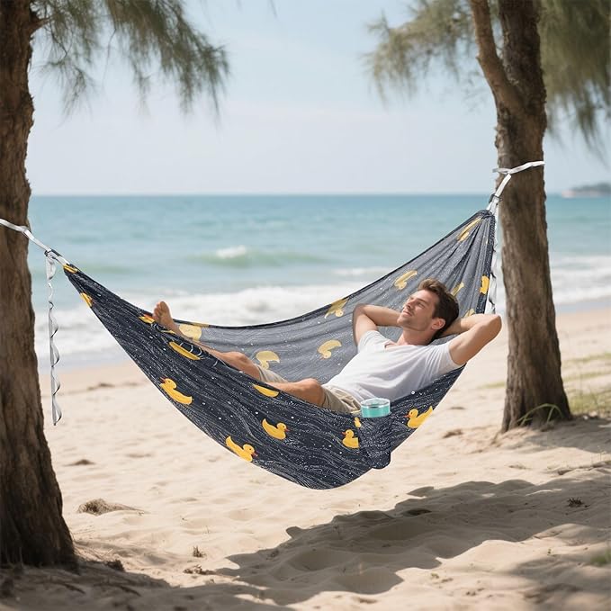 Camping Hammock Outdoor Hammocks for Outside Duck Black Beach Trees Portable Lightweight with Pockets Tree Straps Indoor