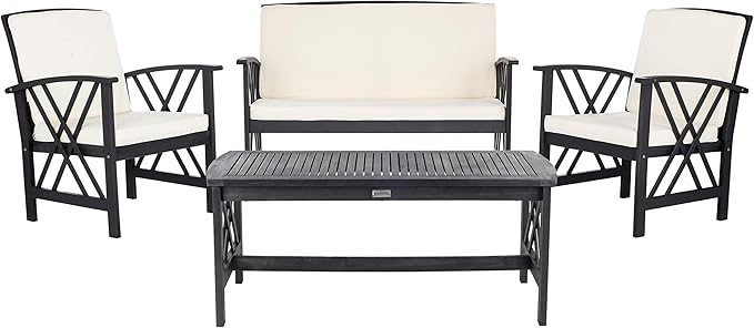SAFAVIEH Outdoor Collection Fontana Black/ Beige Cushions 4-Piece Conversation Patio Set