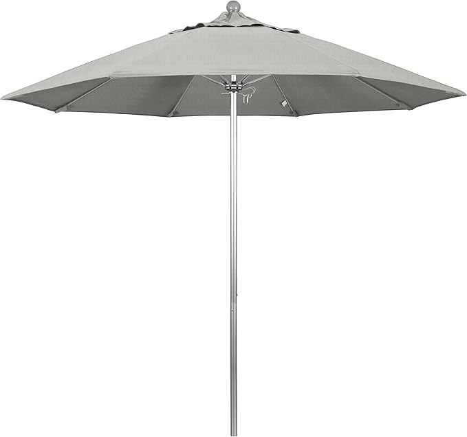 California Umbrella 9' Rd. Venture Series Contract Grade Patio Umbrella, Push Open Pin Stop, Silver Finish, Sunbrella Granite