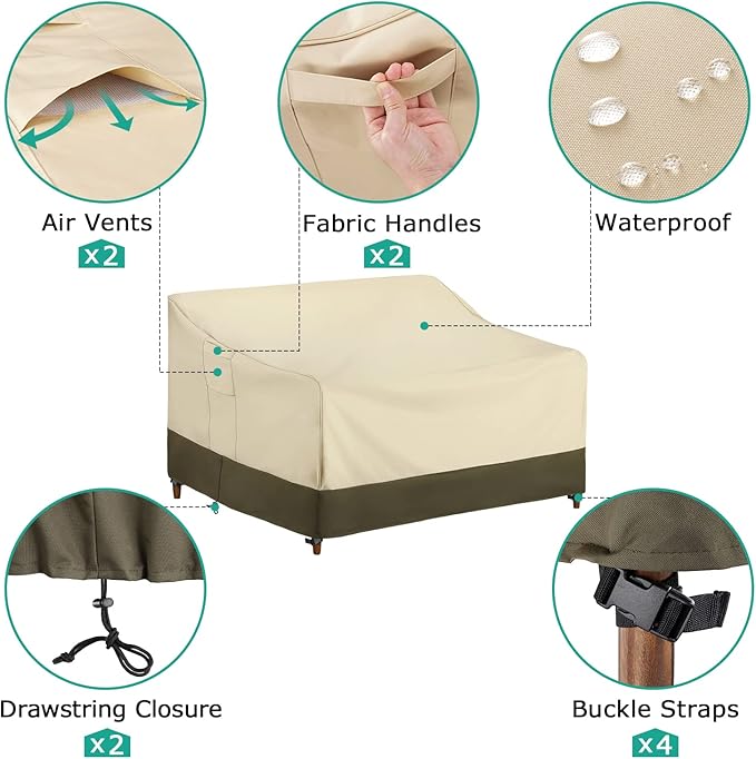 SunPatio Outdoor Couch Cover Waterproof, Patio Furniture Covers for 3 Seater Sofa, 78W x 42D x 32H inch, Heavy Duty Deep Seat Sofa Cover with Air Vents and Handles, Beige & Olive
