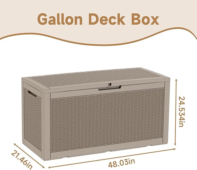 120 Gallon Weatherproof Large Storage Box, Beige | Lockable Resin Outdoor Package Delivery Box & Durable Extra Bench, UV Protected & Rustproof, Holds Pool Floats & Garden Tools