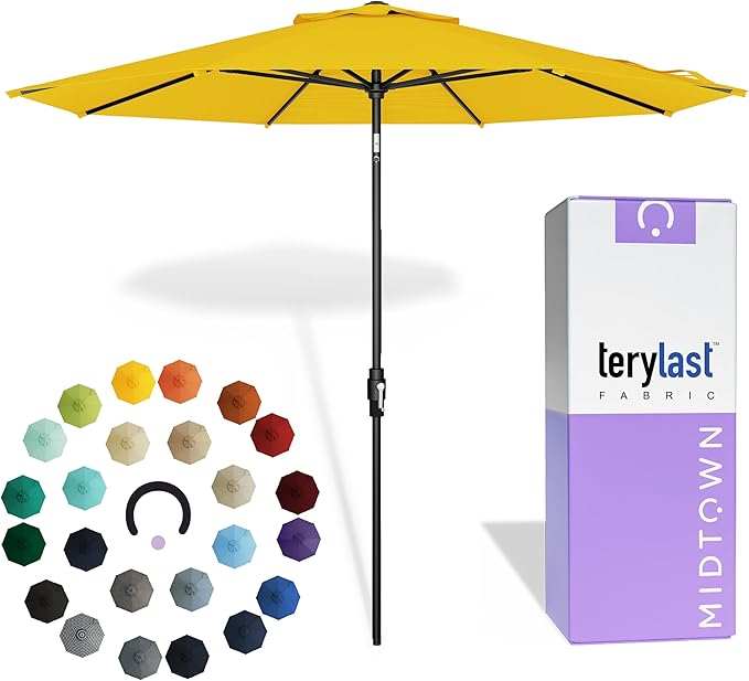 Midtown Umbrellas – The Swilt 10 Ft Patio Umbrellas with 360° Swivel & Tilt Mechanism, 8 Fiberglass Ribs & Terylast Polyester Fabric for Backyard, Deck, Pool & Cafes - Sunflower Canopy, Black Pole