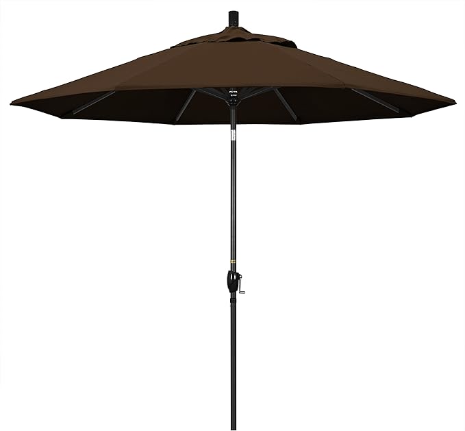 California Umbrella 9' Round Aluminum Market Umbrella, Crank Lift, Push Button Tilt, Black Pole, Pacifica