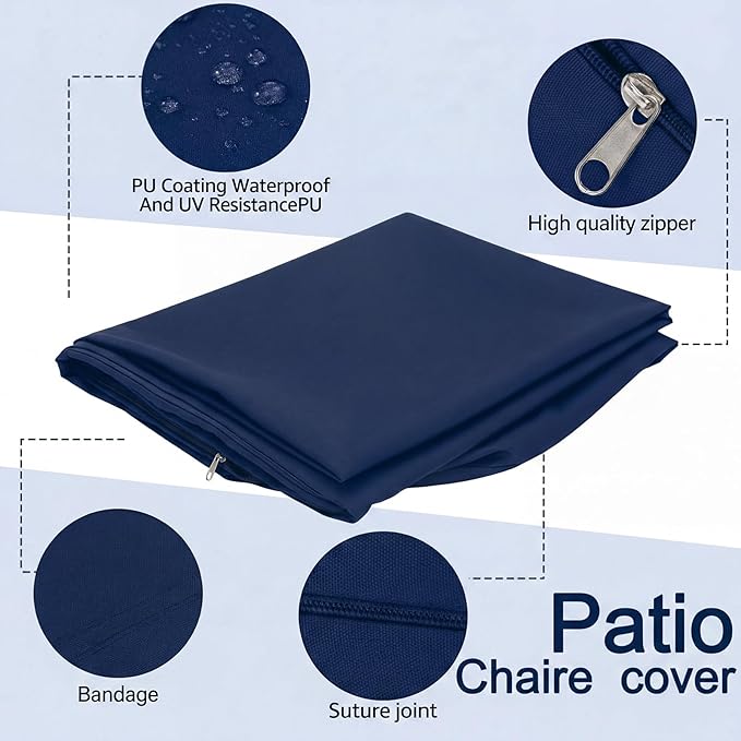 Wenqik 3 Pcs Waterproof Cushion Covers(Not Includes Cushion) 48'' x 24'' Outdoor Patio Furniture Seat Covers Fade Resistant Replacement Slipcover with Zipper for Outside Couch Swing Sofa(Navy Blue)