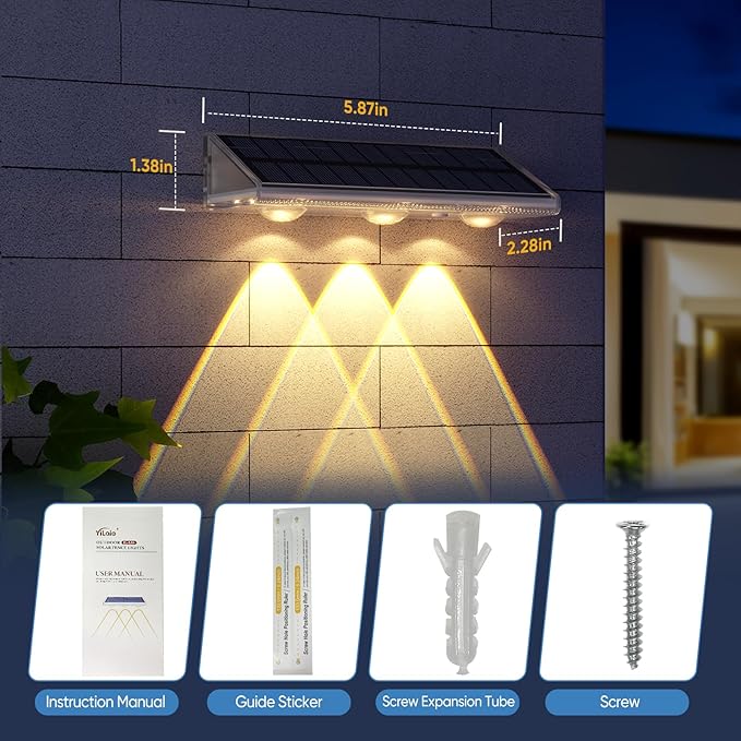 YiLaie Solar Fence Lights Outdoor - Warm White & RGB 6 Color, Solar Lights Outdoor IP67 Waterproof, Garden Lights for Outside/Backyard/Railing/Step/Patio/Wall (6 Pack)
