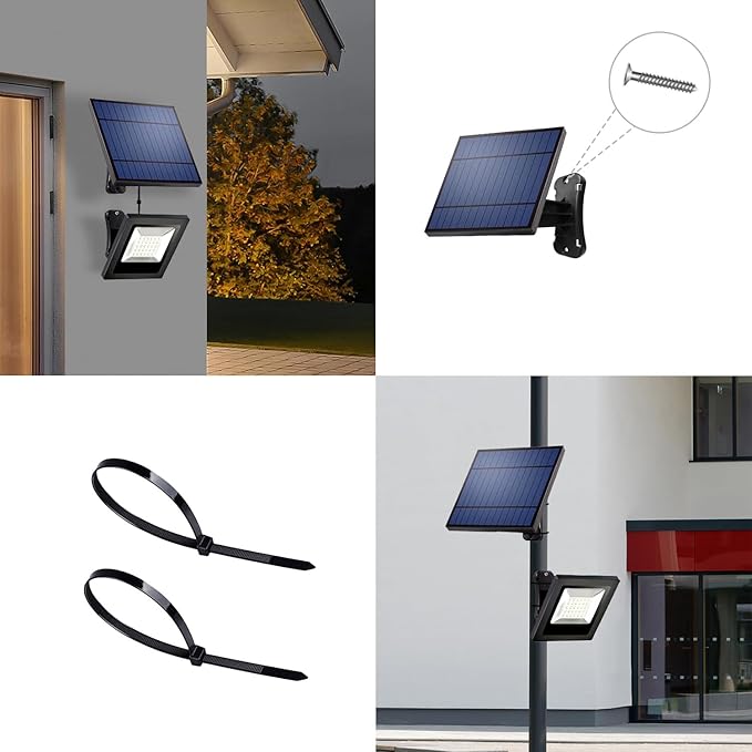 Solar Flood Lights Outdoor Dusk to Dawn Solar Light 4400mAh Waterproof LED 3000K Warm White Wall Mount with Detachable Panel for Outside, Patio