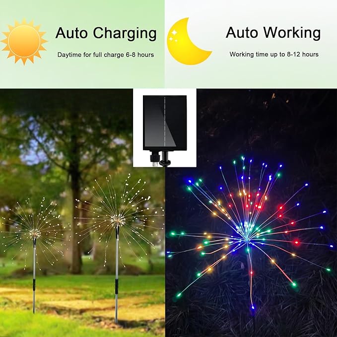 Solar Garden Firework Lights Outdoor, 4 Pack 360 LED 8 Lighting Modes Waterproof Landscape Decorative Sparklers Twinkling Starburst Lights for Yard Pathway Walkway Christmas, Colorful