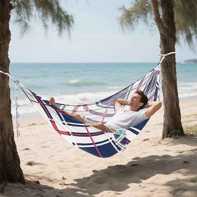 Red Blue Ckecered Plaid 330lb Capacity Hammocks with Tree Straps Fabric Hammock for Patio Backyard Lounge Base hamaca inflable para Piscina
