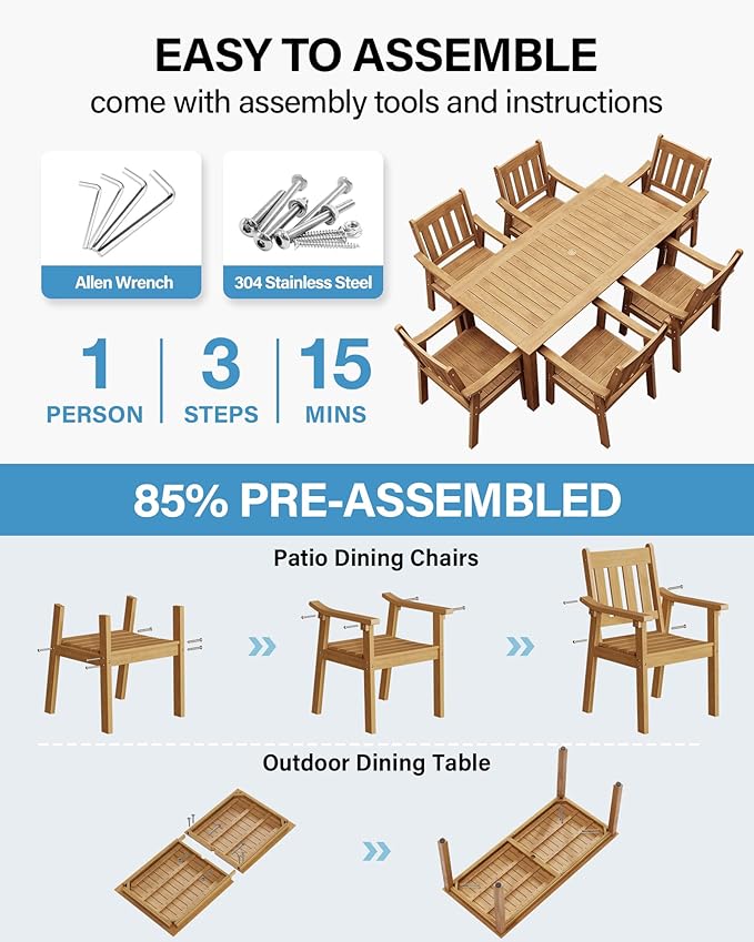 YEFU Outdoor Patio Chairs Set of 2: All Weather Outdoor Dining Chairs with Wide Curved Seat and Backrest - Plastic Patio Chairs for Outside Backyard/Garden/Pool/Porch/Deck 350lbs Capacity Teak