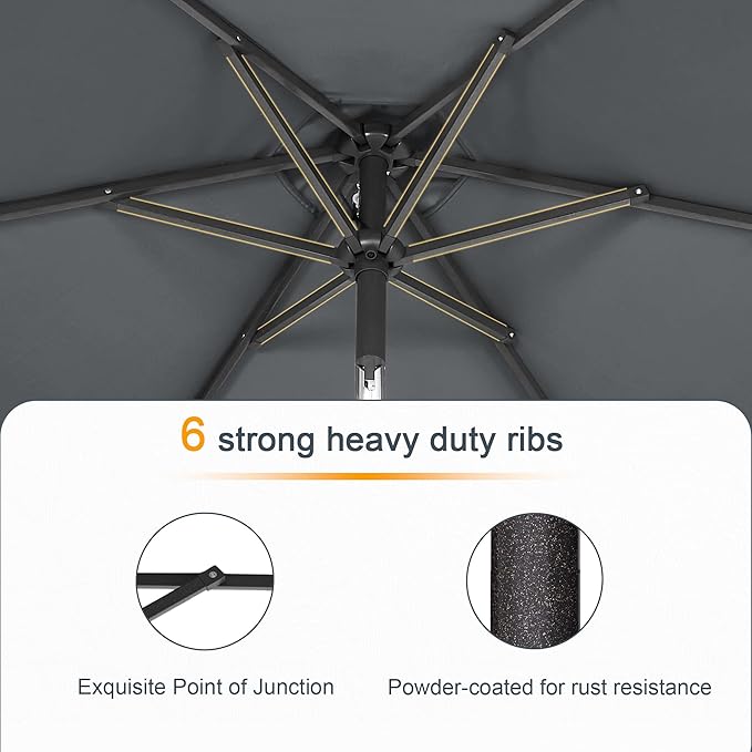 Rectangle Patio Umbrella with Solar Lights, 6x9ft Outdoor Rectangular Table Market Umbrella Patio with Push Button Tilt and Crank for Pool, Deck, Garden,Backyard