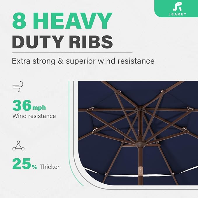 JEAREY 3 Tiers 9 FT Patio Umbrellas Outdoor Table Umbrella with Push Button Market Umbrella 8 Sturdy Ribs UV Protection Waterproof for Garden,Navy