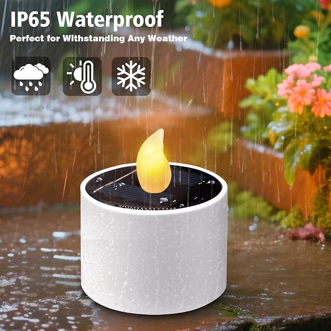 ANGMLN 8pcs Solar Tea Lights Outdoor Waterproof, Flameless Flicker LED Solar Candles with Dusk to Dawn Sensor, Reuseable Tea Light Candles for Lantern Garden Camping Party Home Decor,2.3''x2.1''