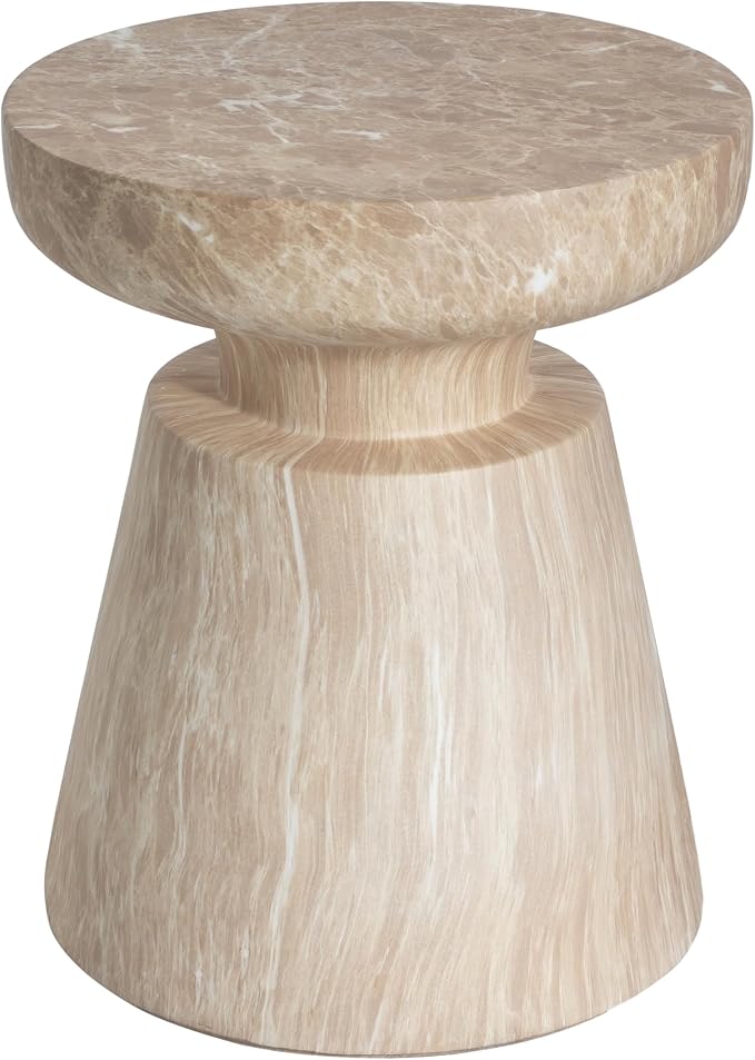 15" Outdoor Indoor Travertine Round Side End Table,Gold