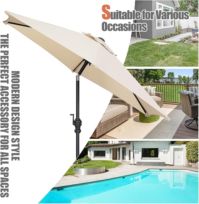 GDY 7.5FT Patio Umbrella Outdoor Table Umbrella,Market Umbrella with Push Button Tilt and Crank for Garden, Lawn, Deck, Backyard & Pool (Beige)