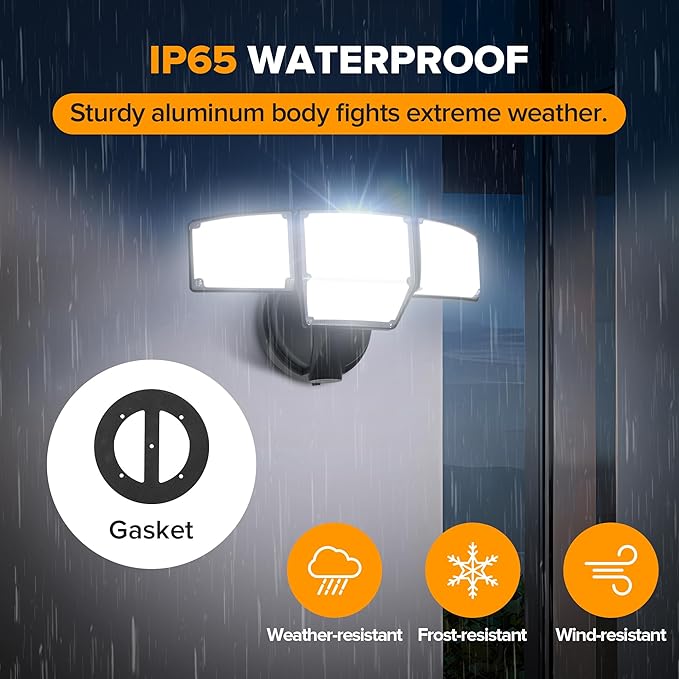 LUTEC 80W 9000LM Flood Lights Outdoor, Hardwired Switch Controlled LED Security Lights with 4 Heads, IP65 Waterproof, 5000K Daylight for Garage, Yard, Patio (Black)