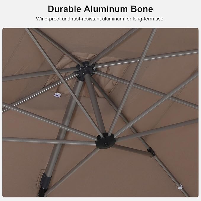 PURPLE LEAF Patio Umbrella with Base Included, 10‘×13’ Outdoor Aluminum Cantilever Umbrella with 360° Rotation, Aluminum Large Offset Umbrella for Outdoor Garden Pool, Taupe