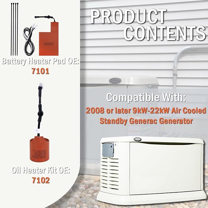 Kefly 7101 Battery Heater Pad ＆ 7102 Oil Heater Kit For 9kW-22kW Air Cooled Standby Generator, Battery Pad Warmer And Oil Filter Heater Kit Compatible With Generac generator