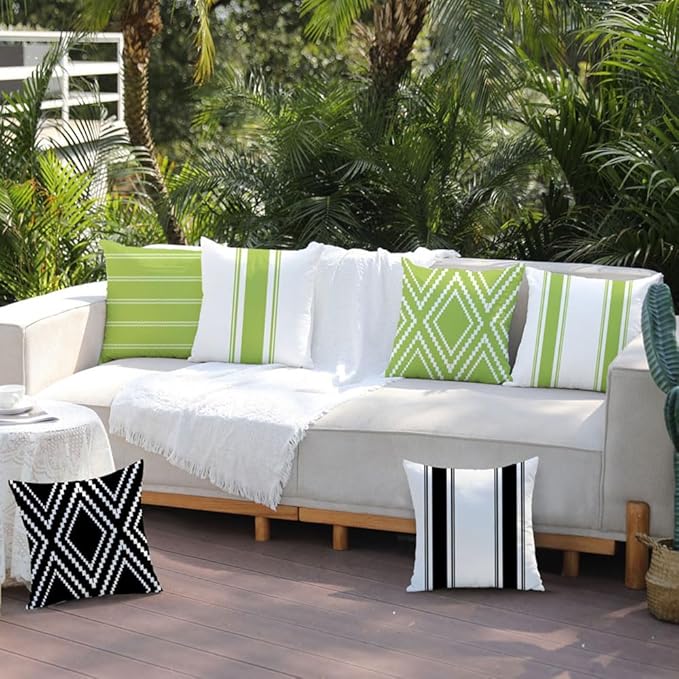 DFXSZ Outdoor Pillow Covers 20x20 Inch Set of 4 Green Waterproof Modern Geometry Throw Pillows Outdoor Summer Waterproof Decor for Patio Funiture Garden Polyester Cushion Covers 013H20