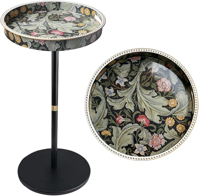 Gesodant Boho Single Leg Round Side Table with Tray Top, Pedestal Drink Table for Small Spaces, Aesthetic Accent Nightstand for Living Room, Bedroom, Corners, and Office (Daisy)