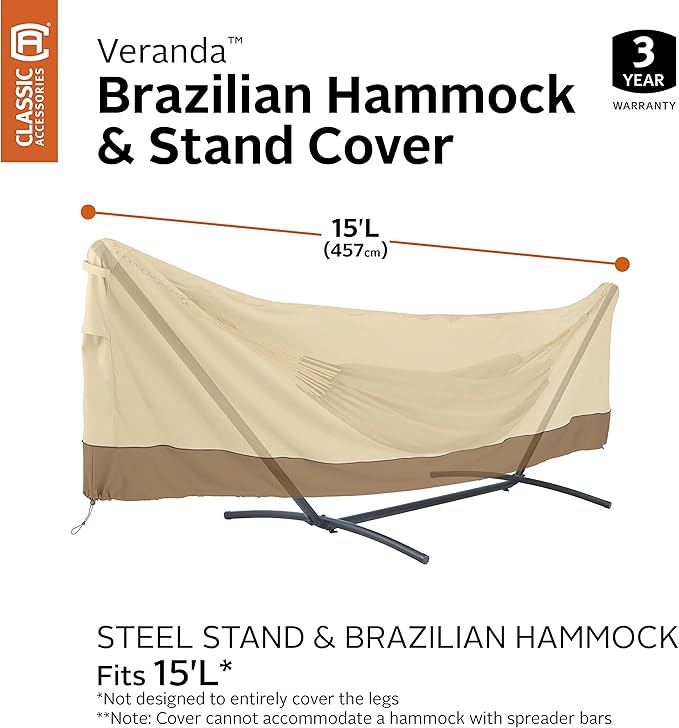 Classic Accessories Veranda Water-Resistant 15 Foot Standard Brazilian Hammock and Stand Cover