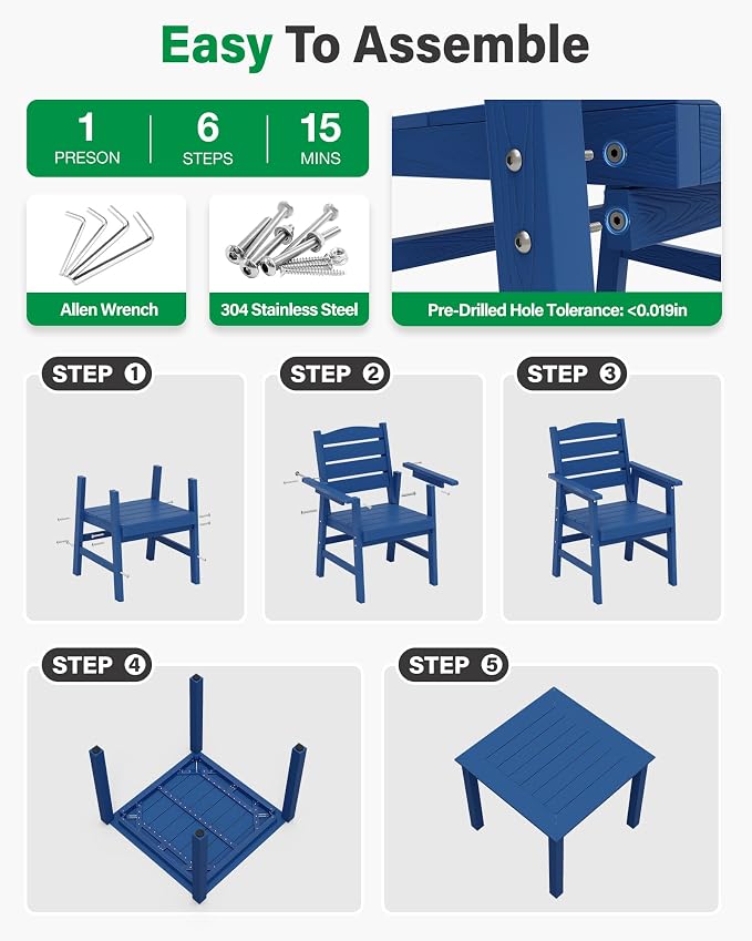 YEFU HIPS Patio Dining Set for 8 : Modern Outdoor Table and Chairs Easy Clean Outdoor Dining Set - 12-Piece Waterproof All-Weather Easy Assembly Furniture for Backyard Garden Deck（Navy）