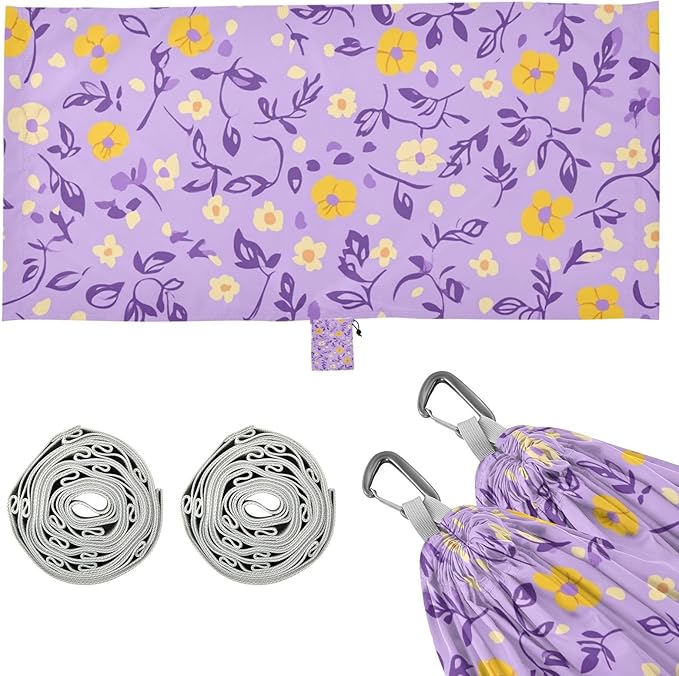 Multi-Small Flowers and Leaves Purple and Yellow 330lb Capacity Outdoor Hammock Rope Hammock for Patio Backyard Lounge Base amacas para patios con Base de adultos