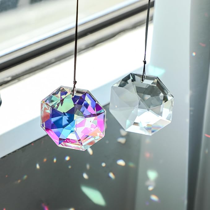 3inch Rainbow Sun Catcher Crystals for Windows AB Colored Large Prisms | Crystal Octagonal Beads Sun Catcher Prisms Indoor Outdoor Home Garden Hanging Decor Glass Ornaments For Christmas Tree
