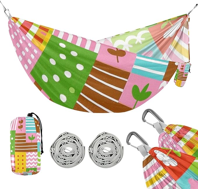 Cartoon Cute Colorful Plaid 330lb Capacity Camping Hammock Cloth Hammock for Camping & Hiking Essential jamaca para Patio