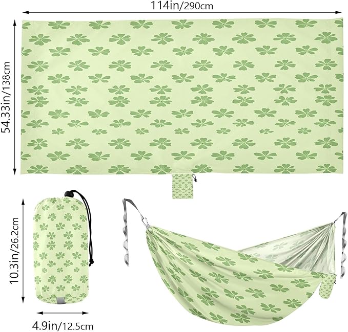 Hammocks for Outside Shamrock Leaves Camping Hammock Portable Hammocks with Tree Straps and Carry Bag Camping Accessories for Hiking Beach Outdoor