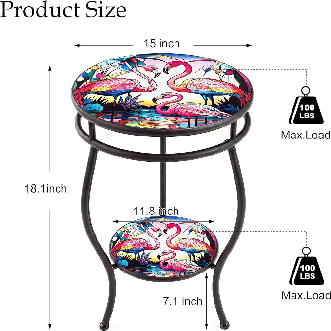 Outdoor Side Table Round with Storage 2-Tier Patio Small Outdoor Table Weather Resistant for Outside Balcony Porch Garden