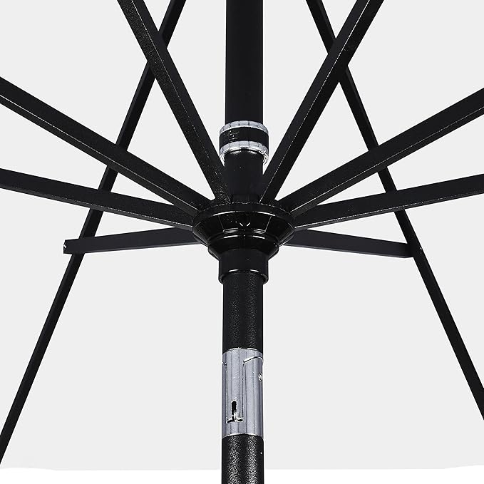 California Umbrella 9' Round Aluminum Market Umbrella, Crank Lift, Collar Tilt, Black Pole, Hunter Green Olefin