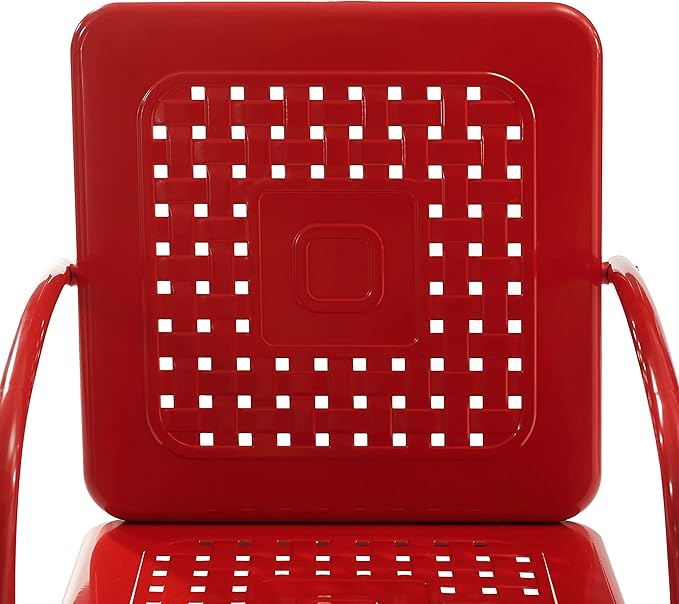 Crosley Furniture Bates 3-Piece Outdoor Chair and Side Table Set, Retro Metal Bistro Patio Conversation Sets, Bright Red Gloss