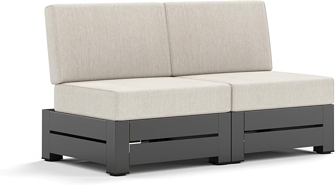 Upgraded 2 Pieces Metal Patio Sectional Furniture Set with Cushion, 2 Seats Patio Seating Furniture Conversation for Deck Backyard Balcony Front Porch