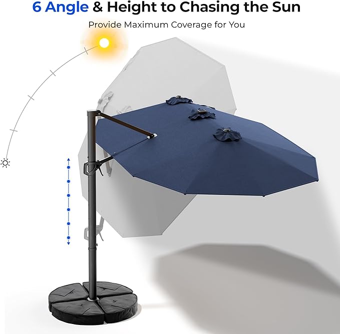 HOMSHADE 15FT Cantilever Double-Sided Umbrella with Solar Light and Base, Rectangle Oversized Offset Patio Umbrellas, Extra Large Outdoor Umbrella for Pool, Deck, Garden, Market (Navy Blue)
