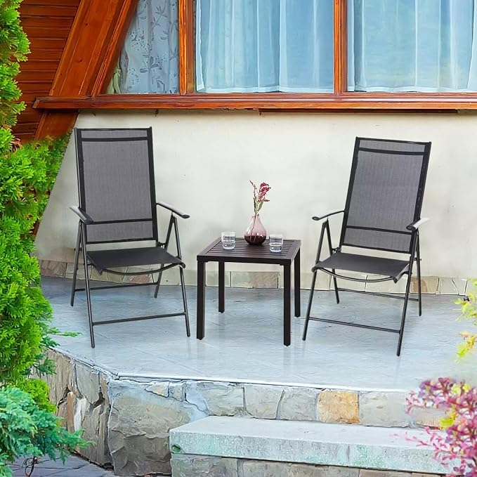 PHI VILLA Indoor Outdoor Small Metal Square Side/End Table, Patio Coffee Bistro Table, Black | Indoor