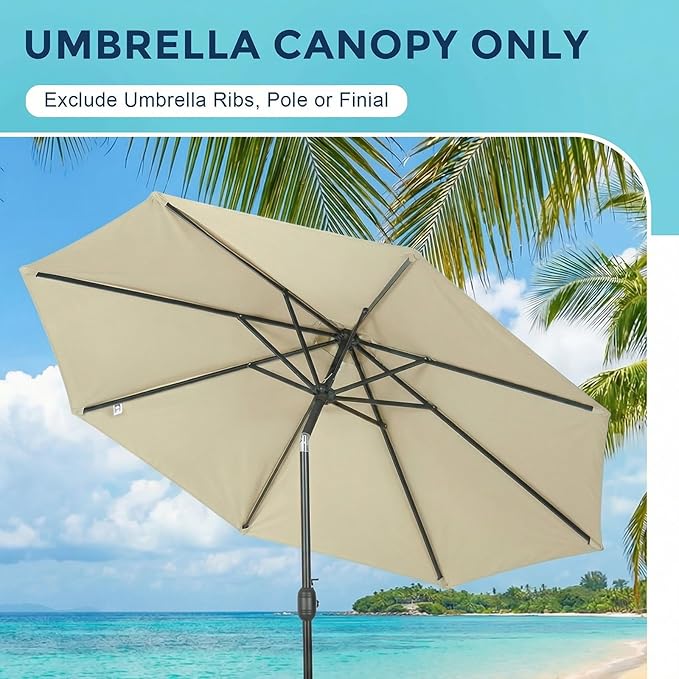 COWVIE Umbrella Canopy Replacement for 8 Ribs Patio Umbrella, Outdoor Table Parasol Replacement for Yard, Canopy Only