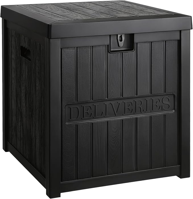 EHHLY 51 Gallon Package Delivery Box for Outside, Resin Lockable Secure Parcel Drop Box, Waterproof Deck Box for Front Porch, Curbside, Patio