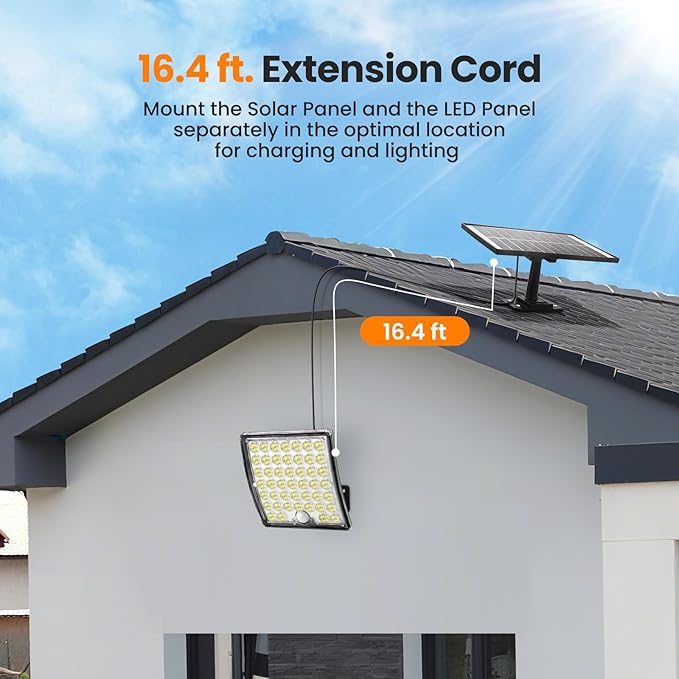 Solar Lights Outdoor Waterproof, Motion Sensor Outdoor Lights, 3 Modes 184 LED 150% Bright Upgraded Convex Lens 16.4 Ft Cord, Dusk to Dawn Solar Flood Light for Porch, Patio, Yard, Garage