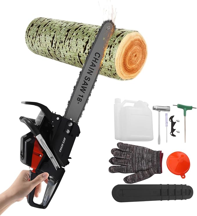 18 Inches Gas Chainsaw Gasoline Powered Chain Saw Wood Cutting Chainsaw 68cc 2 Stroke Cordless Chainsaws Hand Pull Start Handed Petrol Chainsaws with Tool Kit