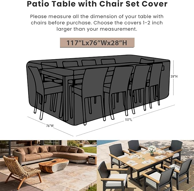 SheeChung Patio Furniture Cover Waterproof,Heavy Duty 600D Outdoor Furniture Covers,Patio Table and Chair Set Cover,Outdoor Sectional Sofa Set Covers Rectangular 117"L x 76"W x 28"H