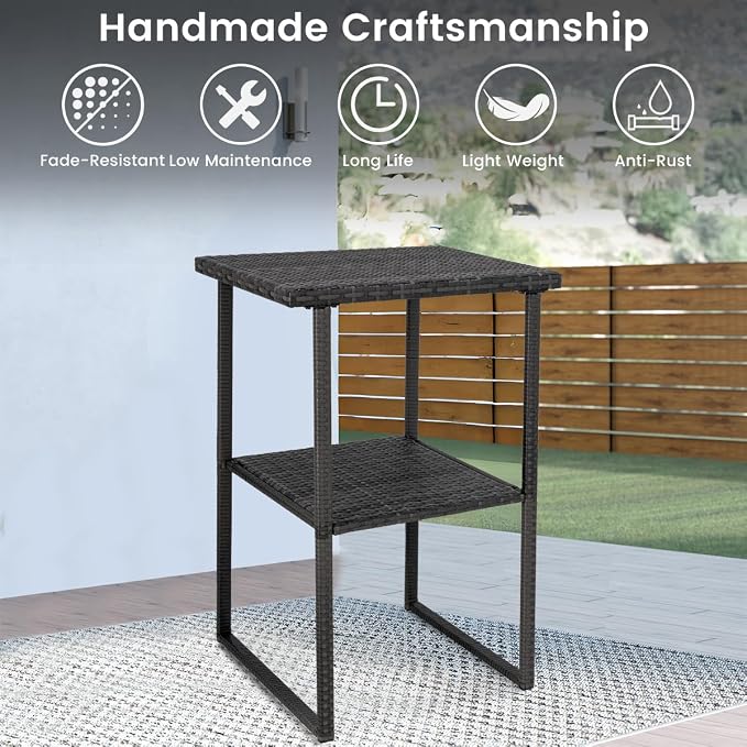 Sundale Outdoor Wicker Bar Table, 36 Inch Counter Height Patio High Top Dining Table, Rattan Bistro Pub Table with Storage Shelf for Deck Poolside Balcony Garden, Charcoal Gray