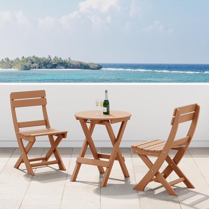 Costaelm Outdoor Bistro Table, Patio Round Portable Folding Bar Height Table Tall Balcony Pub Small High Top for Front Porch Deck, Backyard, Garden, Teak
